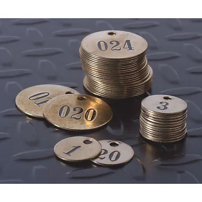 C.H. HANSON General Purpose Numbered Valve Tags, Brass, Round, 001-025, 25 PK