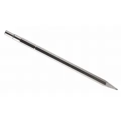 Chisel bit for spline demolition and rotary hammer tools. 21/32 in shank diameter, 18 in overall length. Used for chiseling concrete, block, and brick in masonry removal and trenching applications.