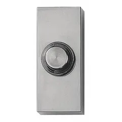 Wired doorbell with push button and integrated light, finished in satin nickel. Designed for use with security systems to signal visitors at residential or commercial entrances.