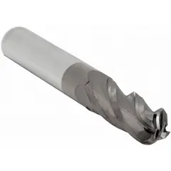 This general purpose carbide ball end mill features a TiCN coating for increased hardness and wear resistance when machining ferrous materials. With 4 flutes, a 3/8" mill diameter, 1-1/8" length of cut, and 3" overall length, it is suitable for contouring, slotting, profiling, and 3D surface finishing in mold and die work and general machining applications.