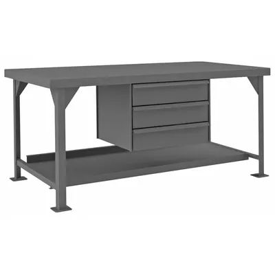 DURHAM MFG Workbench: Fixed Ht, Steel, 72 in x 36 in, 12,000 lb Overall Load Capacity - Workbenches with Drawers & Lower Shelves