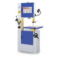 This manual vertical band saw is designed for cutting metal stock, tubing, and structural shapes in fabrication and maintenance settings. It features a 15-inch throat depth, variable speed range of 75 to 385 SFPM, and blade tilt capability from 15° left to 15° right for angled cuts and contouring. Powered by a 1-phase, 115/230V AC motor drawing 18.0/9.0 A.