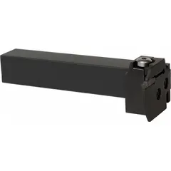 Indexable toolholder for external grooving, parting, and turning operations. Features a 20 mm x 20 mm shank and accepts 3 mm wide inserts with 10 mm insert length. Right-hand design for use on CNC lathes and manual machines.