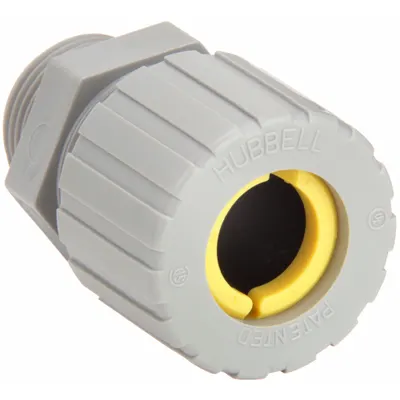 HUBBELL WIRING DEVICE-KELLEMS Liquid Tight Cord Connector: Nylon, 3/4 in MNPT, 0.63 in to 0.75 in, Gray - Straight Plastic Cable Grips