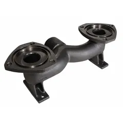 Cast iron inlet manifold with 2-inch FNPT media intake connection. Compatible with Dayton NDP-50 series diaphragm pumps. Used to connect media intake lines in industrial fluid-handling systems.