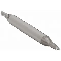 Double-end carbide square end mill with 5/64" mill diameter, 1/8" length of cut, and 1-1/2" overall length. Features two flutes for efficient chip evacuation. Suitable for milling slots, pockets, and profiles in metals and composites, producing sharp 90° corners.