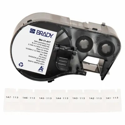 BRADY Wraparound Label: 3/4 in x 1/2 in, Vinyl, White (Matte) - Brady Precut Label Roll Cartridges