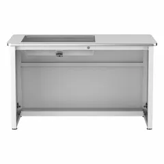 This VERSADESK computer desk features a white wood desktop and a white steel frame, with a modesty panel included. It measures 48 inches wide by 31 inches high and is supplied as a kit. Suitable for office or workstation use.