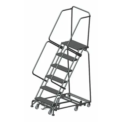 BALLYMORE Rolling Ladder: 5 ft Platform Ht, Unassembled, Steel, Wt-Actuated Step Lock - Steel Weight-Actuated Auto-Lock All-Direction Ladders