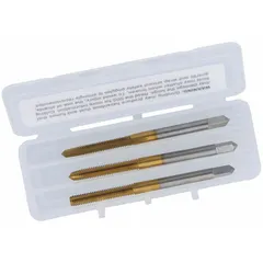 CLEVELAND Tap Kit: M3.5x0.6 Metric, D4 / 6H, 3 Flute, TiN Coated High Speed Steel (MPN C84264). Key specifications — attr1300563: One Each Taper, Plug, and Bottoming.