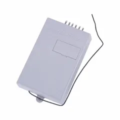 Radio receiver for indoor use with compatible garage door operators. Includes three connecting prongs for installation. Receives signals from a remote transmitter to control door operation.