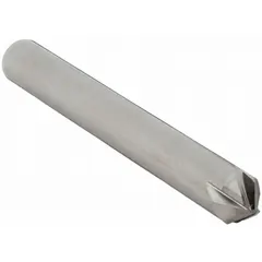 Solid carbide chamfer mill with 4 flutes and an 82° included angle. Mill diameter is 3/4" with 3" overall length. Used for creating beveled edges and deburring holes on ferrous and non-ferrous materials in machining, tool-and-die, and fabrication applications.