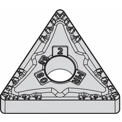 Triangle (T) indexable turning insert with 3/8-inch inscribed circle, 3/16-inch thickness, and 1/32-inch corner radius. Used for general-purpose turning, facing, and profiling on steel, stainless steel, and cast iron workpieces in metalworking operations.