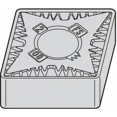 This diamond indexable turning insert is designed for precision machining of non-ferrous materials, composites, and abrasive alloys. It is suitable for turning, boring, and profiling operations where fine surface finishes are required. The insert is available in two size designations: CNGG432FS and CNGG120408FS.