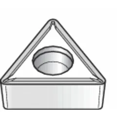 Triangle-shaped indexable turning insert for metal-cutting operations such as turning, facing, and profiling on lathes. Suitable for general machining applications requiring reliable cutting performance.
