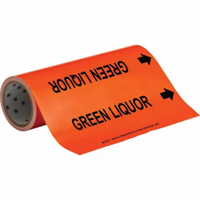 BRADY Pipe Marker: Green Liquor, Orange, Black, Fits 2 1/2 to 6 in Pipe O.D. - Green Liquor Adhesive Pipe Markers on a Roll
