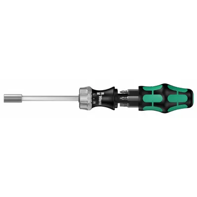 WERA Multi-Bit Screwdriver: Phillips/Slotted/Square Tip, #1/1 mm/#2 Tip Size - General Purpose Multi-Bit Screwdrivers