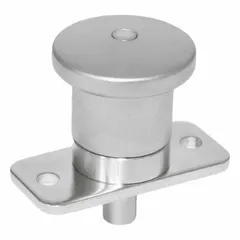This nonlocking indexing plunger features a vertical-mount pull-knob design with plate mounting. It has a 4 mm plunger width and 10 mm plunger projection, used for manual positioning and temporary locking of machine components such as slides, levers, or rotary tables in jigs, fixtures, and assembly lines.