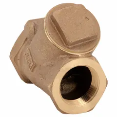 Bronze Y-style swing check valve with 1 1/2 in pipe size and FNPT x FNPT NPT connections. Designed to prevent backflow in piping systems handling water, oil, or gas in industrial, HVAC, and plumbing applications.