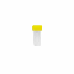 Polypropylene Transport Vial, 5 mL, Natural Body, Yellow Closure, 17 mm Neck, Self-Standing, Round Bottom, External Threads, with Cap