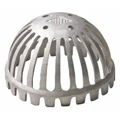 This aluminum dome strainer is designed for use in floor sinks to capture debris and prevent drain blockages. It serves as a replacement component for floor sink assemblies in commercial and industrial plumbing systems.