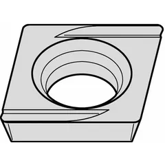Diamond indexable turning insert for precision turning of non-ferrous materials, composites, and abrasive workpieces. The diamond geometry provides high wear resistance and improved surface finish. Suitable for fine finishing and light roughing operations.