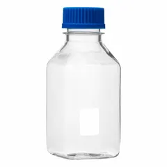 Polycarbonate Rectangular Lab Bottle, 32 fl oz, Clear, Graduated, Attached Closure
