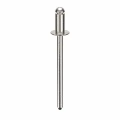 Open-end domed-head blind rivet with 0.122" diameter and 1.346" overall length. Body length is 1/4" and overall length is 1 11/32". Supplied in a 500-piece pack. Used for fastening sheet metal, plastics, and composite materials in applications where access is limited to one side.