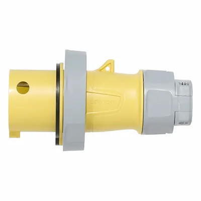 LEVITON Pin and Sleeve Plug: Yellow, 125V AC, Single Phase, 20 A, 2 Pole, 3 Wire - Washdown-Rated Plugs