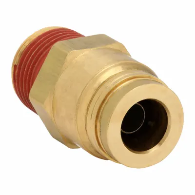 PARKER Push-Fit Adapter Fitting: 3/8 in OD x 1/4 in Pipe Fitting Size, Push-to-Connect x MNPT - Brass Air Brake Fittings