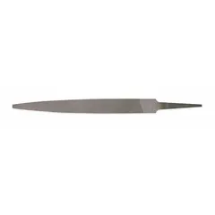 This warding file features a single edge cut with a bastard cut and natural finish. The 6-inch length without tang is suited for filing in confined spaces, general metalworking, and deburring tasks.