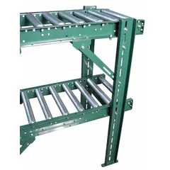 This steel support stand is designed for multi-tier permanent mounting in conveyor systems. It accommodates a 36 in between frame width and adjusts from a minimum height of 3 3/4 in to a maximum height of 46 in. The green finish provides corrosion resistance. Used to elevate and stabilize conveyor lines in material handling applications.