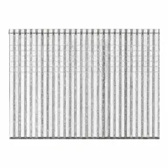 18-gauge galvanized brad nails, 1-3/4" length with chisel point, collated for use in pneumatic nailers. Suitable for trim, finishing, and cabinetry applications in woodworking and molding.