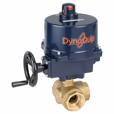 DYNAQUIP CONTROLS Electrically Actuated Three-Way Ball Valve: 3 in, Brass, 120V AC - L-Port Brass Electrically-Actuated Ball Valves