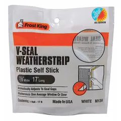 Weatherstrip tubing with vinyl flange and plastic insert. Measures 17 in height, 7/8 in width. Seals gaps around doors to reduce drafts, moisture, and dust infiltration.