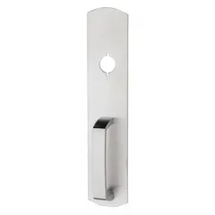 Silver mechanical night-latch outside trim for exit push bars. ADA compliant. Used with night-latch exit devices on commercial doors to allow egress while restricting entry.