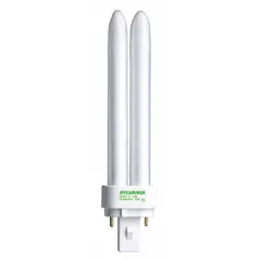 This 26-watt T4 fluorescent double twin-tube plug-in lamp operates at 2700K color temperature and is dimmable. It features a G24d-3 2-pin base, suitable for use in recessed troffers, wall sconces, and decorative downlights in commercial and industrial settings.