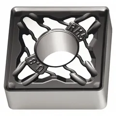 Square indexable turning insert for general turning, facing, and profiling operations. Suitable for medium machining conditions on steel, stainless steel, and cast iron. Features RM5 chipbreaker geometry for balanced chip control and edge strength.