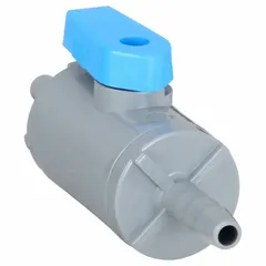 This 1/4 in PVC ball valve is a manual two-way straight valve with barb x barb connections and a full port ball port. It is used for on/off flow control in low-pressure fluid handling systems, such as liquid transfer, filtration, or chemical dosing lines where corrosion resistance is required.