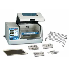 The GENIE SI-1200 is an incubating shaker with a speed range of 0 to 35 RPM. It includes a clip plate for 10 to 13 mm tubes and features a standard plug style. This unit is used for gentle mixing and incubation of samples in laboratory applications such as cell culture and microbial growth.