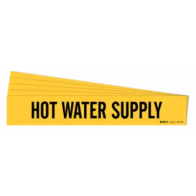 BRADY Pipe Marker: Hot Water Supply, Yellow, Black, Fits 8 in and Larger Pipe O.D. - Hot Water Supply Adhesive Pipe Markers