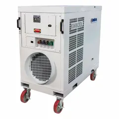 This high-static heavy-duty portable air conditioner delivers 135,000 BtuH cooling capacity at 230V AC. It includes an air filter and is suitable for indoor or outdoor use in large spaces such as industrial facilities, event tents, and construction sites.