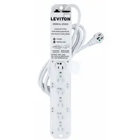 LEVITON Outlet Strip: 6 Outlets, 7 ft Cord Lg, 644 J Rated Energy, 15 A Current, White, 5-20P, 5-15R (MPN 5306M-1S7)
