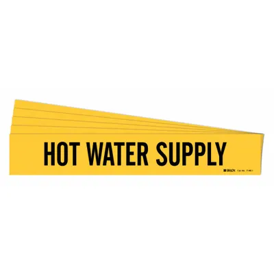 BRADY Pipe Marker: Hot Water Supply, Yellow, Black, Fits 2 1/2 to 7 7/8 in Pipe O.D. - Hot Water Supply Adhesive Pipe Markers