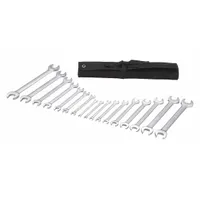WESTWARD Open End Wrench Set: Alloy Steel, Satin, 17 Tools, 15° Opening Angle (Deg.), Canvas Pouch