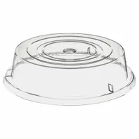 This clear polycarbonate plate cover has an 11 1/2-inch diameter. It is used to protect food on plates during transport or storage in commercial kitchens and food service environments