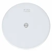 This wall cleanout cover is made of stainless steel with an unfinished gray finish. It has a 5-inch overall diameter and 1/8-inch overall height, featuring a screw-in design. A securing screw is included. It is used to seal wall cleanout openings in plumbing drain systems for inspection and cleaning access