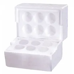White polystyrene mailer designed for secure transport of lab tubes. Holds up to six tubes with an outside height of 2 3/4 inches. Suitable for shipping laboratory samples.