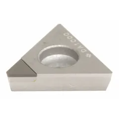 Triangle (T) indexable turning insert with three cutting edges for cost-effective machining. Suitable for finishing and light roughing operations on lathes in general engineering applications.