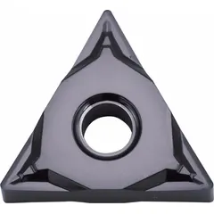 Triangle (T) indexable turning insert made of PVD carbide. Used for precision turning, facing, and profiling on steel, stainless steel, and cast iron in medium to finishing operations.